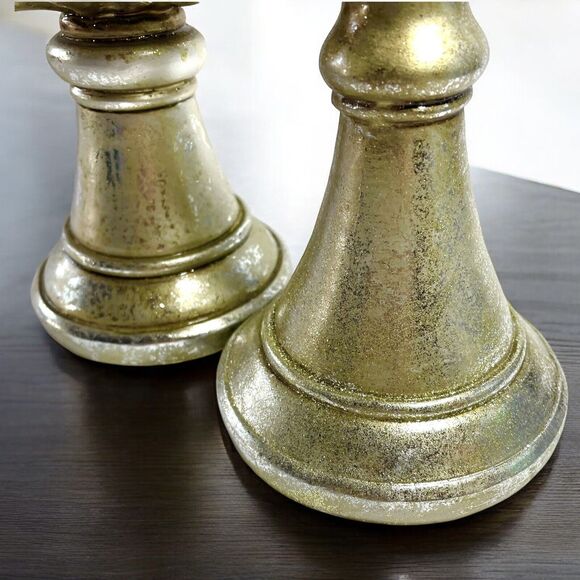 Gold Tone Pine Cone Tea Lite Holders Heavy Resin Set Of 2 Votives - Picture 3 of 7